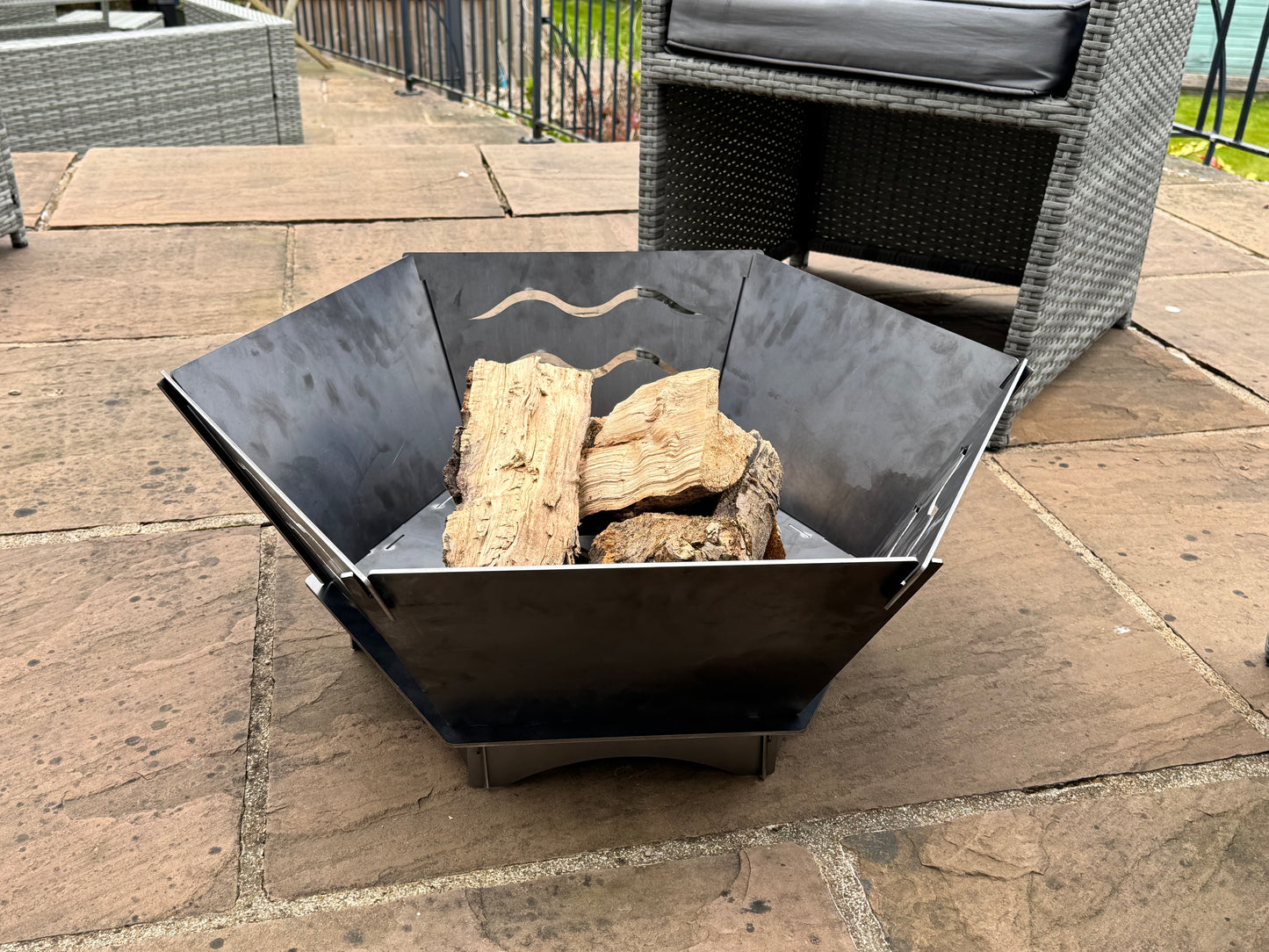 Collapsible hexagonal metal fire pit