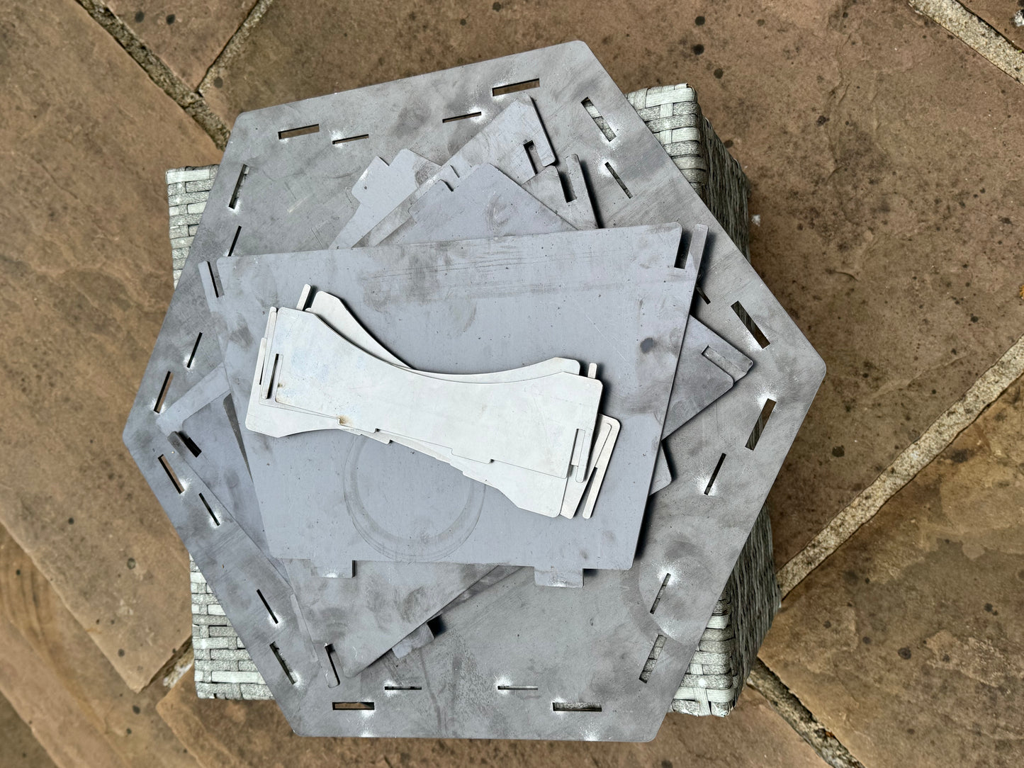 Collapsible hexagonal metal fire pit