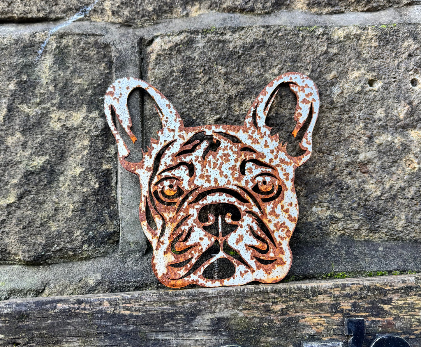 French bulldog metal head garden art