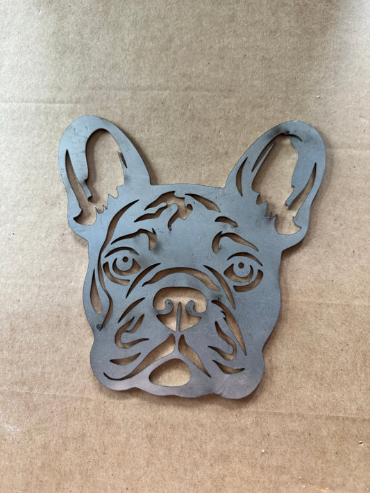 French bulldog metal head garden art