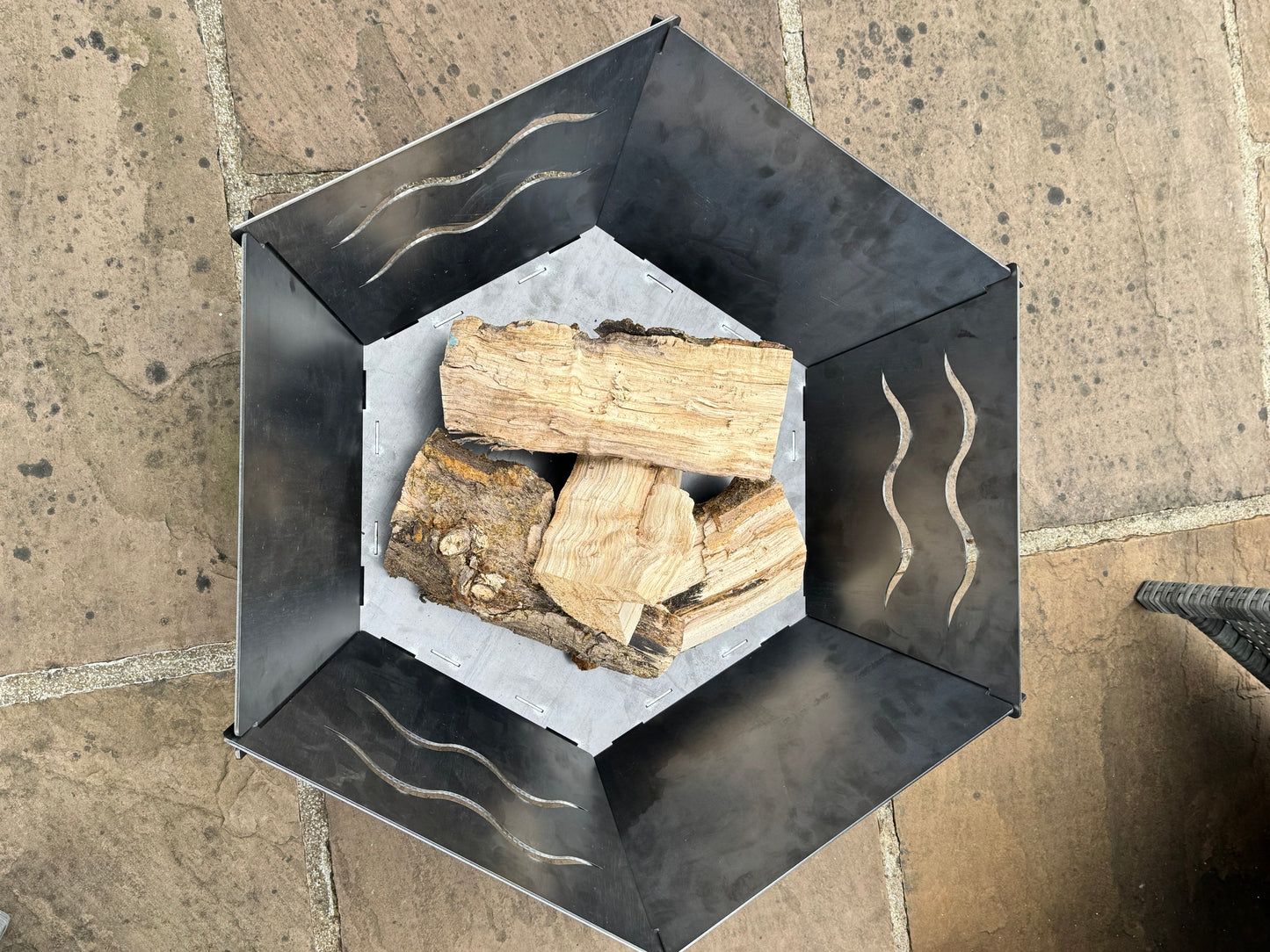 Collapsible hexagonal metal fire pit