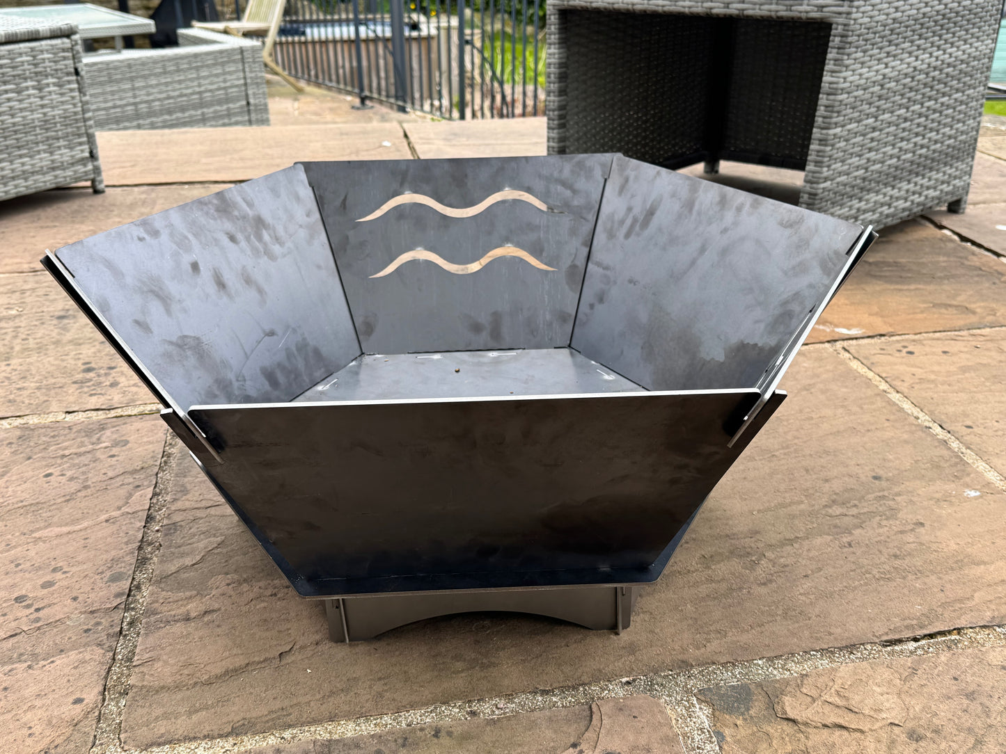 Collapsible hexagonal metal fire pit