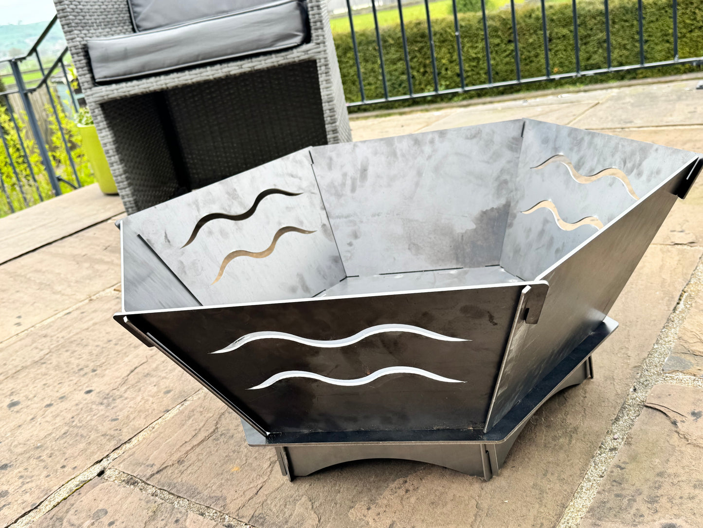 Collapsible hexagonal metal fire pit